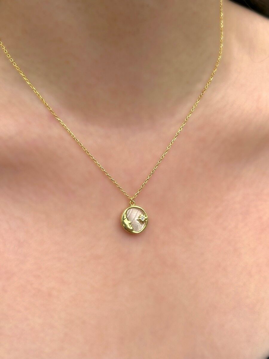 Ay Sedef Taşlı Gümüş Kolye