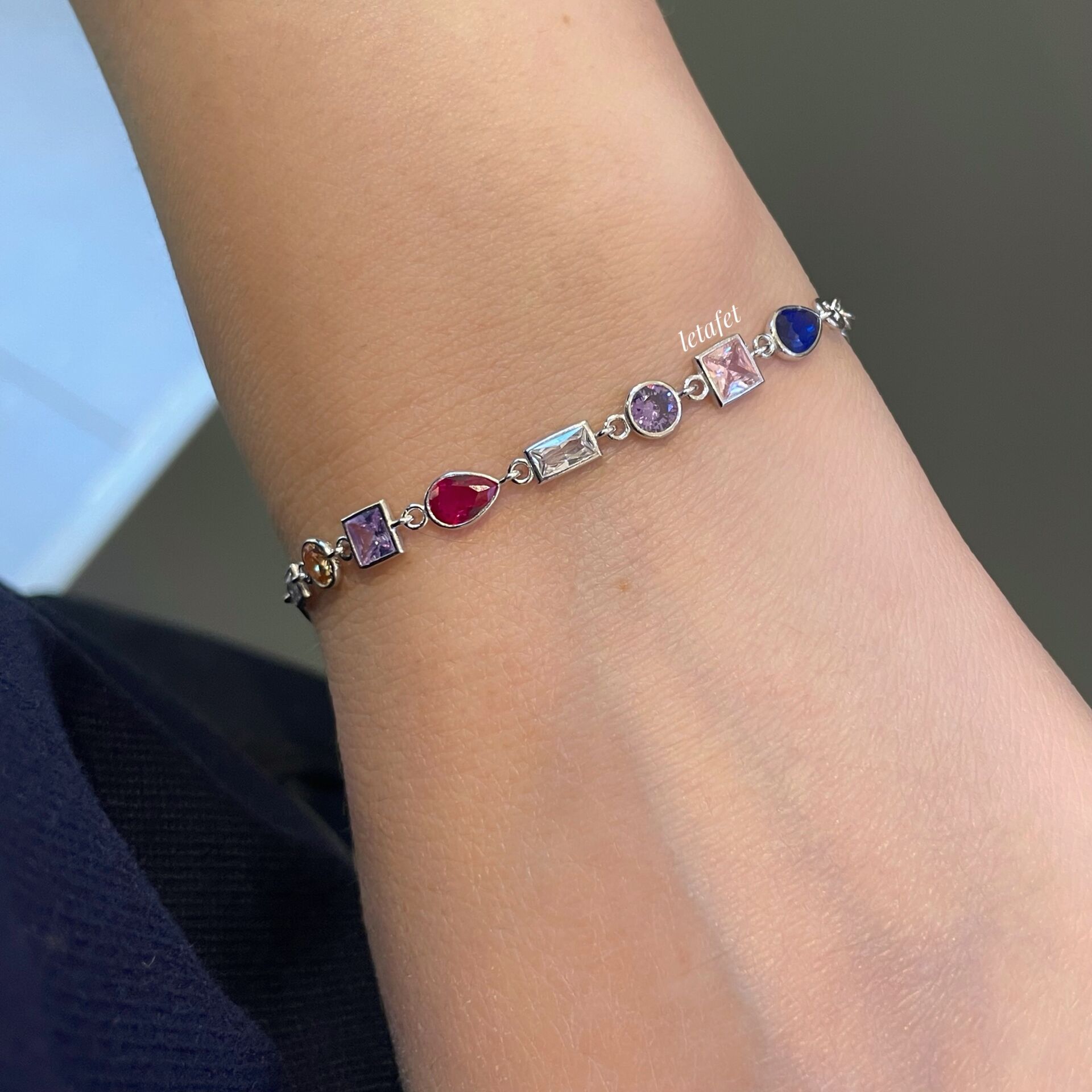 Renkli Taşlı Gümüş Bileklik