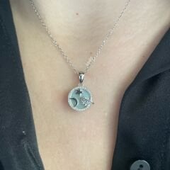 Gezegen Sedef Taşlı Gümüş Kolye