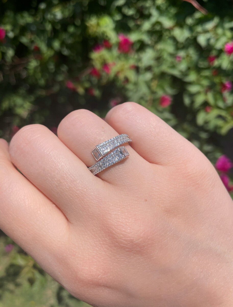 Baget Kesim Geçişli Gümüş Yüzük