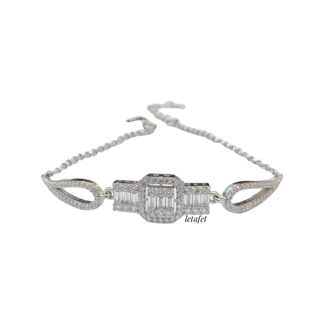 Baget Kesim Taşlı Gümüş Bileklik 3