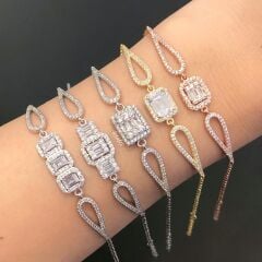 Baget Kesim Taşlı Gümüş Bileklik Gold