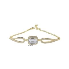 Baget Kesim Taşlı Gümüş Bileklik Gold