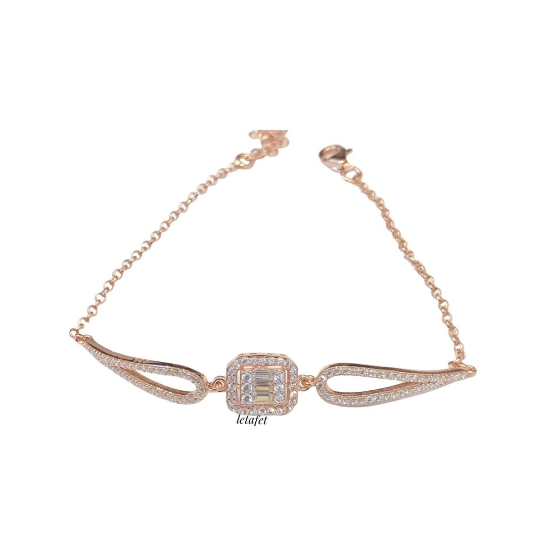 Baget Kesim Taşlı Gümüş Bileklik Rose