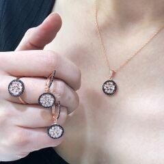 Baget Taşlı Yuvarlak Set Siyah