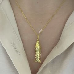 Balık Gümüş Kolye Gold