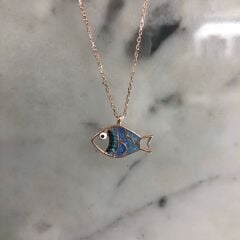 Balık Mineli Gümüş Kolye