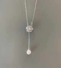 İnci Detaylı Gül Gümüş Kolye