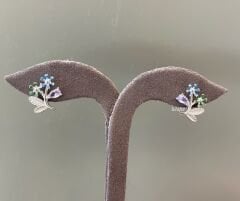 Çiçek Gümüş Küpe Renkli 2