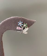 Çiçek Gümüş Küpe Renkli