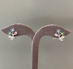 Çiçek Gümüş Küpe Renkli