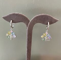 Hayat Ağacı Gümüş Küpe Renkli