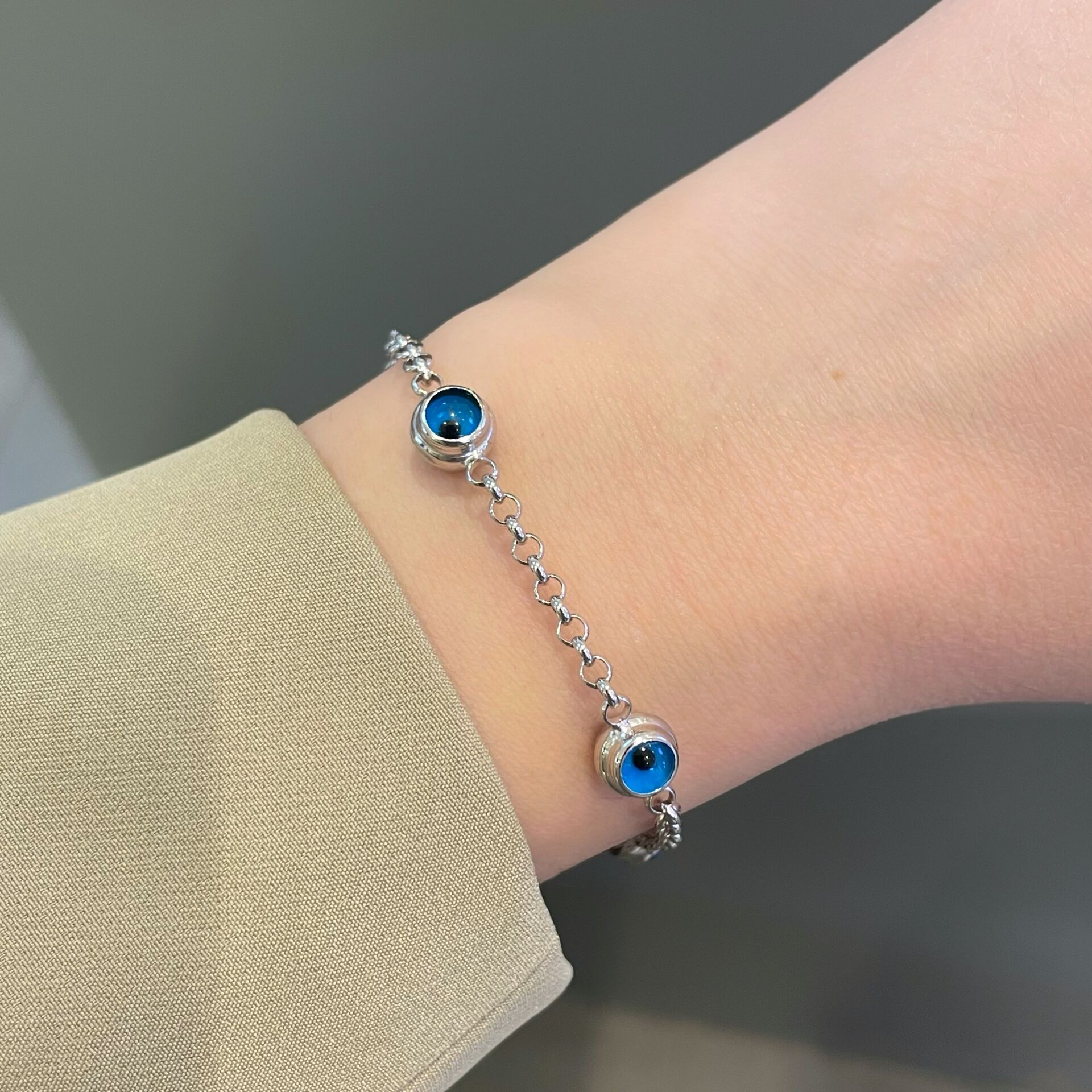 Nazar Boncuklu Zincir Gümüş Bileklik