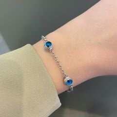 Nazar Boncuklu Zincir Gümüş Bileklik