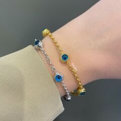 Nazar Boncuklu Zincir Gümüş Bileklik