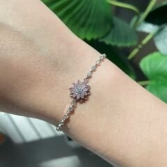 Lotus Çiçeği Gümüş Bileklik Pembe