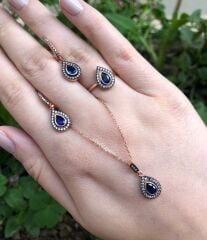 Damla Elmas Montür Gümüş Safir Set