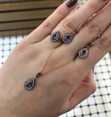 Elmas Montür Damla Ametist Set