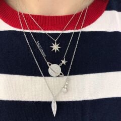 Gezegen (Satürn) Gümüş Kolye Beyaz