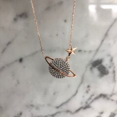 Gezegen (Satürn) Gümüş Kolye Elmas Montür