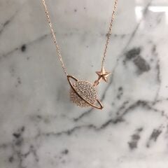 Gezegen (Satürn) Gümüş Kolye Rose