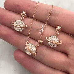 Gezegen (Satürn) Gümüş Minimal Kolye