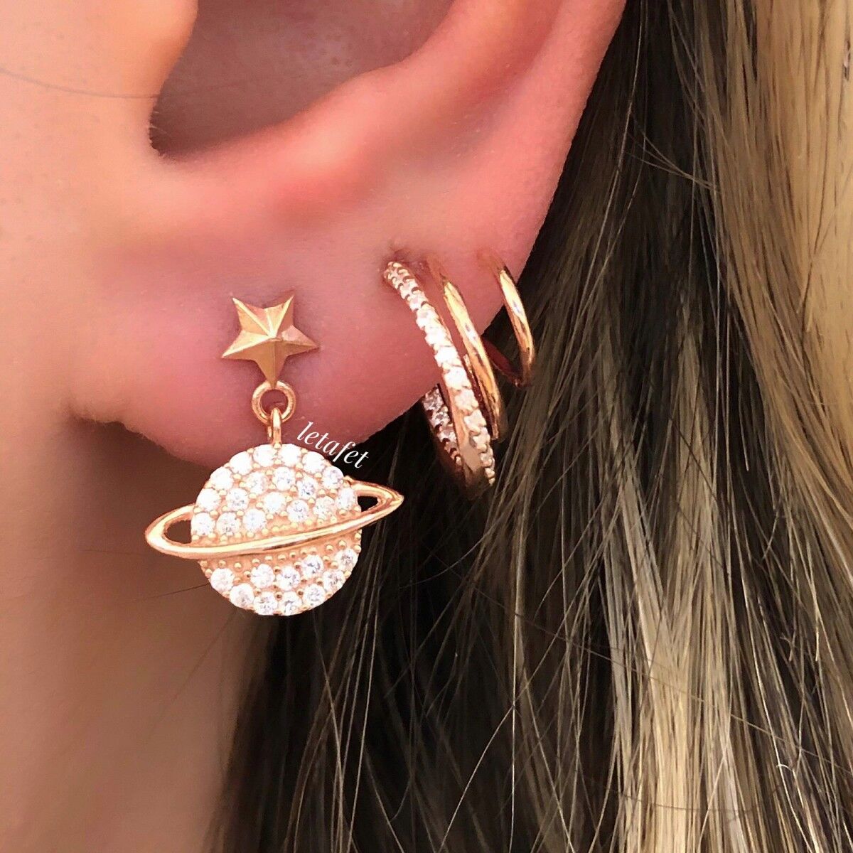 Gezegen (Satürn) Minimal Gümüş Küpe