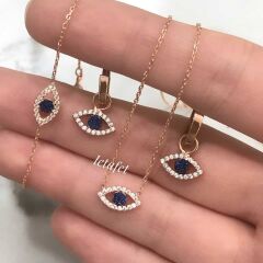 Göz Gümüş Küpe Taşlı Lacivert