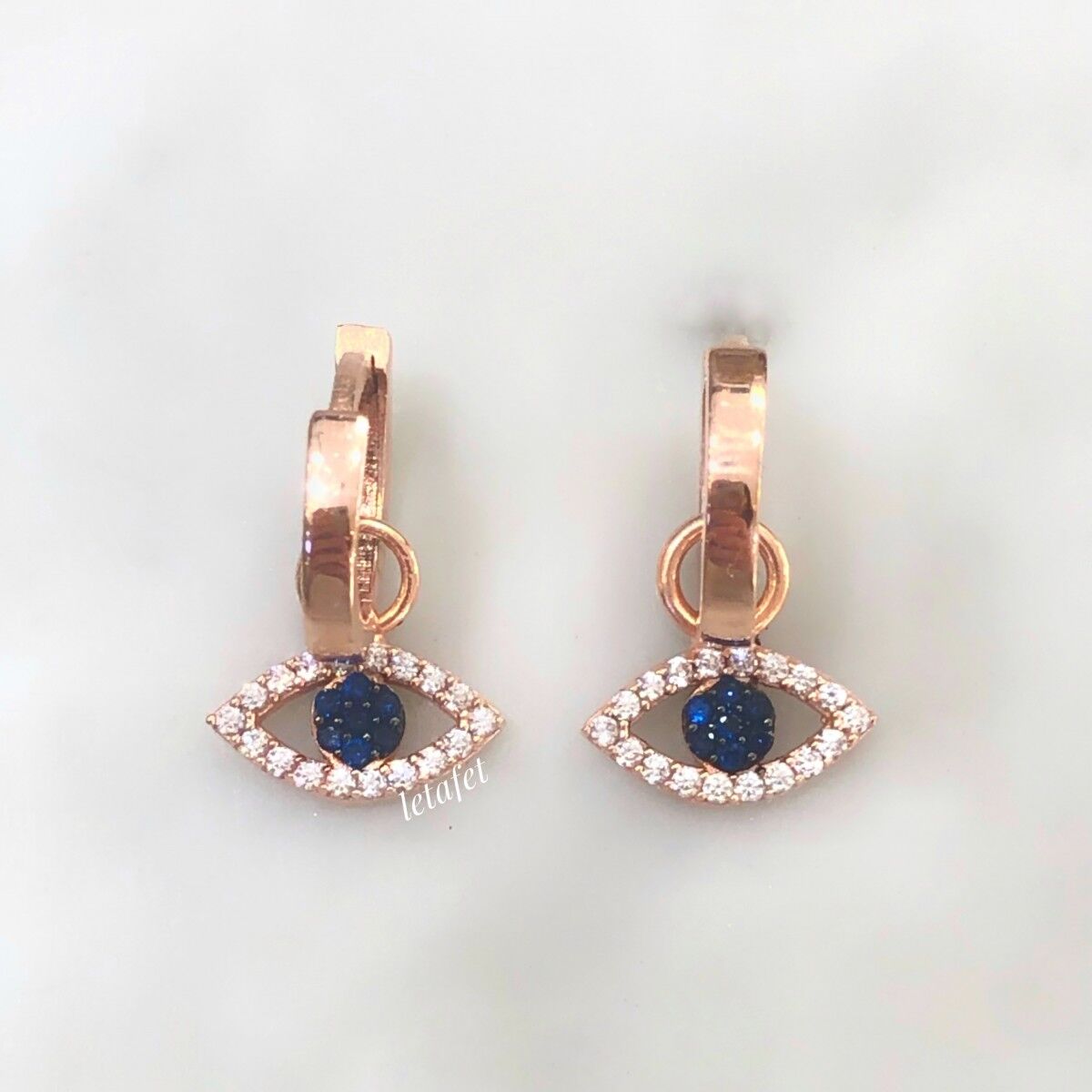 Göz Gümüş Küpe Taşlı Lacivert