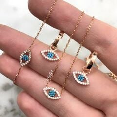 Göz Minimal Gümüş Kolye Turkuaz