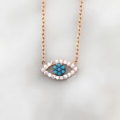 Göz Minimal Gümüş Kolye Turkuaz