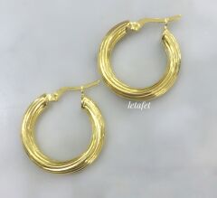 Halka Çizgili ve Bombeli Küpe Altın