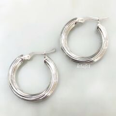 Halka Çizgili ve Bombeli Küpe Beyaz