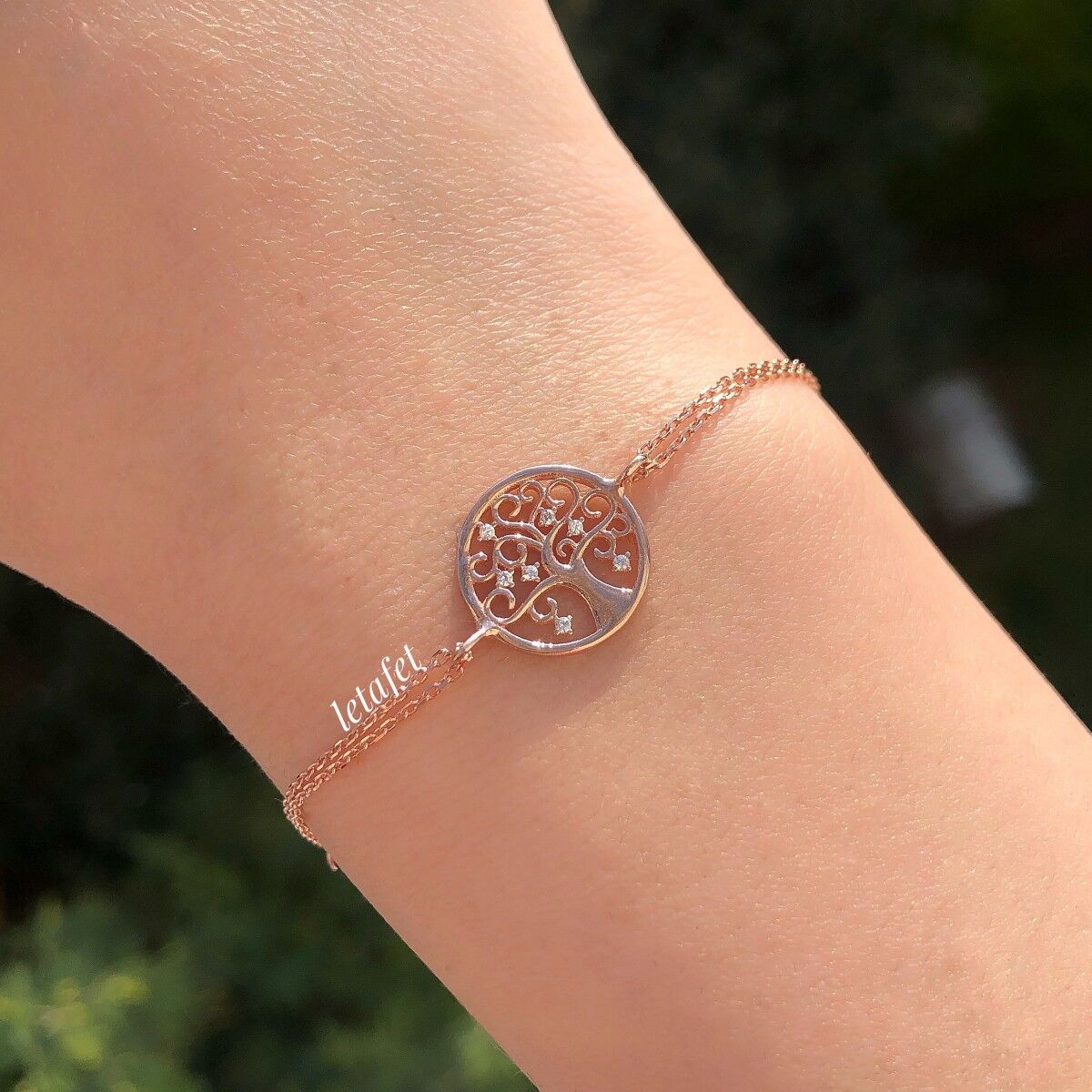 Hayat Ağacı Gümüş Bileklik Rose