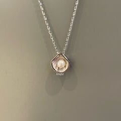 İnci İstiridye Minimal Gümüş Kolye