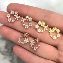 İtalyan Çember Sıralı Çiçek Küpe Gold