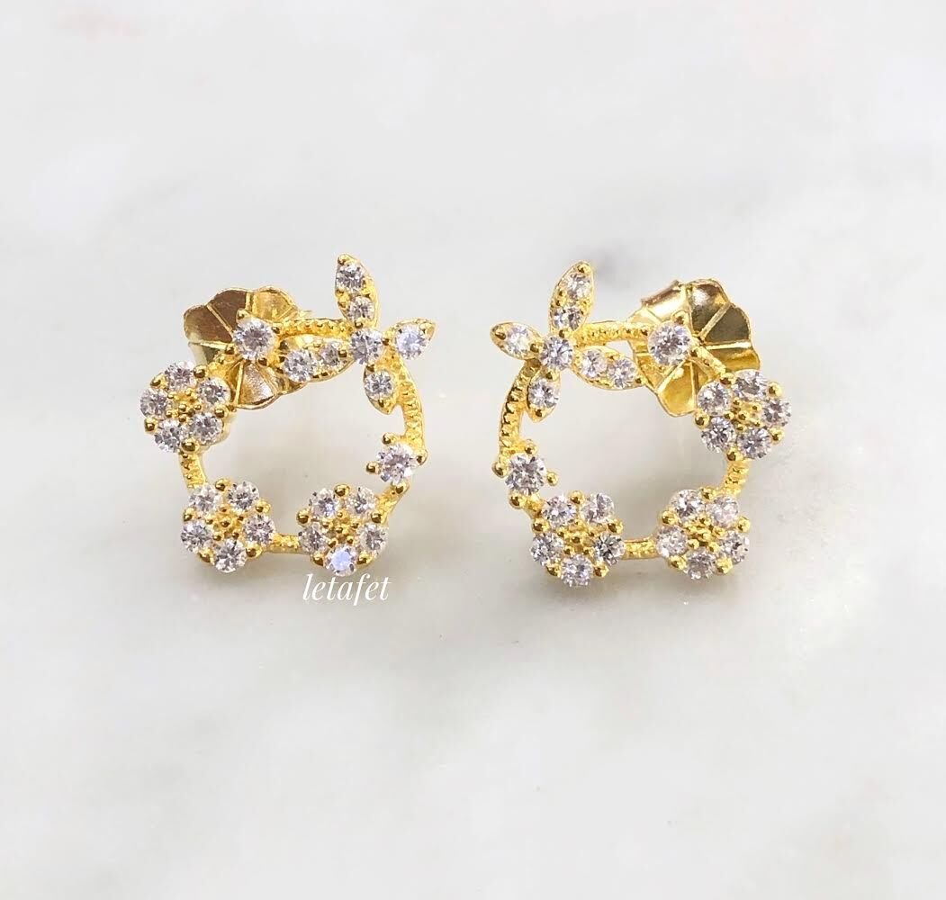 İtalyan Çember Sıralı Çiçek Küpe Gold