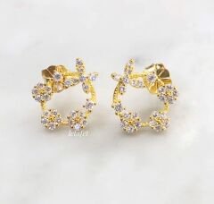 İtalyan Çember Sıralı Çiçek Küpe Gold