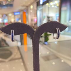 İthal Gümüş Halka Küpe Mavi