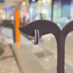 İthal Gümüş Halka Küpe Mavi