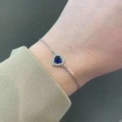 Kalp Gümüş Bileklik Lacivert