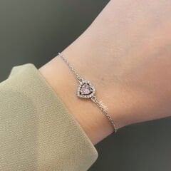 Kalp Gümüş Bileklik Pembe