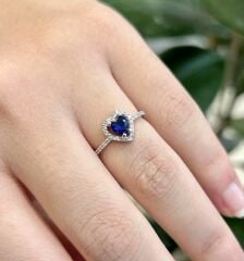 Kalp Gümüş Yüzük Lacivert