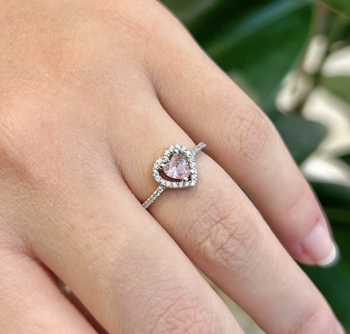 Kalp Gümüş Yüzük Pembe