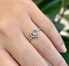 Kalp Gümüş Yüzük Pembe