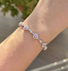 Kalp Sıralı Gümüş Bileklik