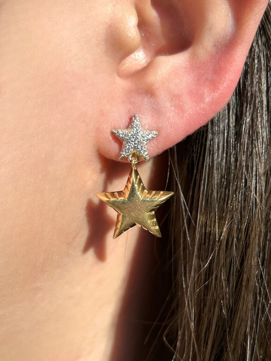 Yıldız Çift Renkli Gümüş Küpe