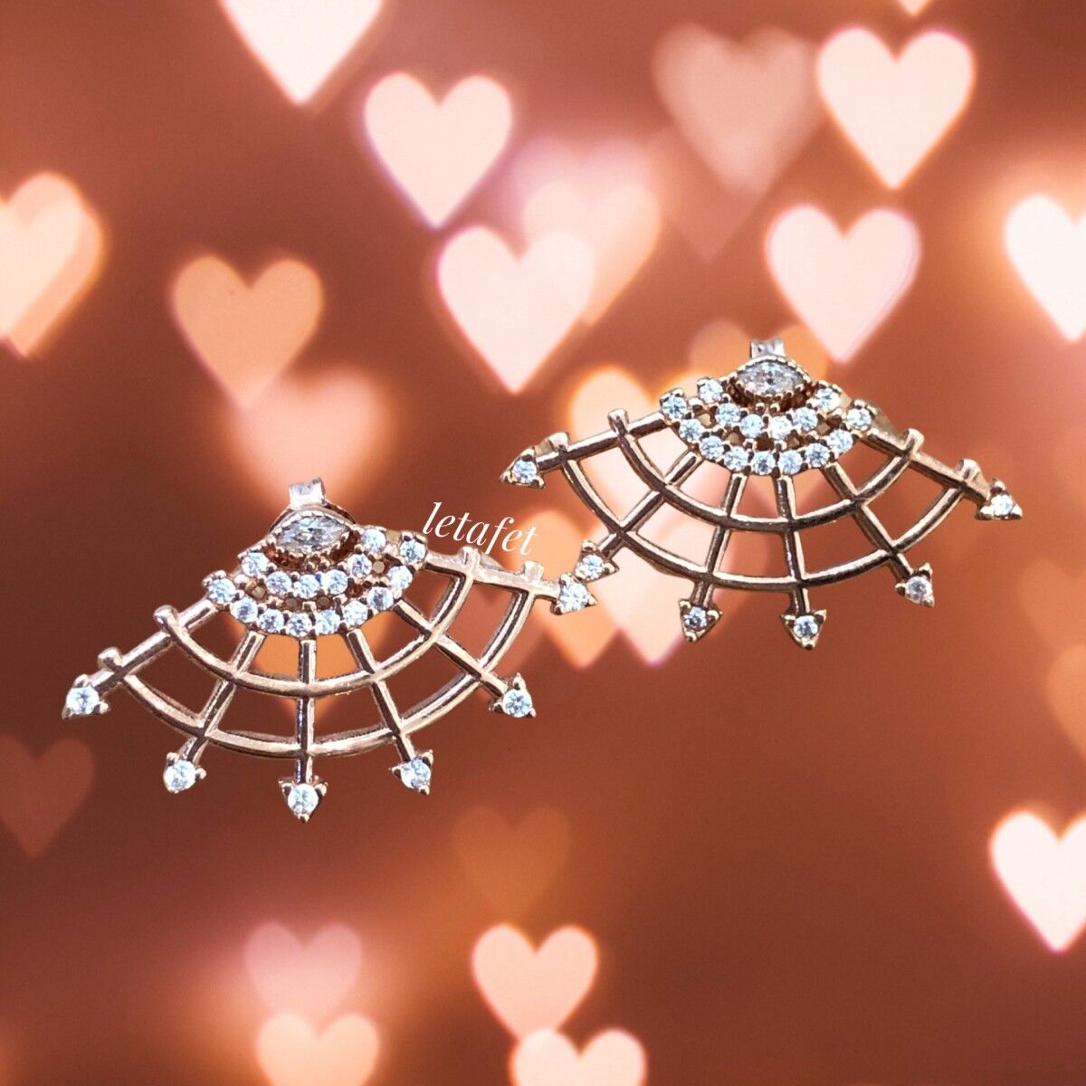 Yelpaze Gümüş Küpe Rose