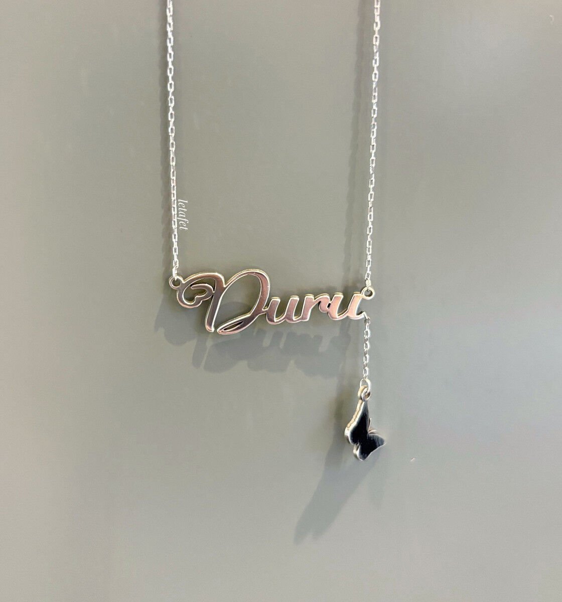 İsim Gümüş Kolye Kelebek Detaylı