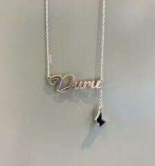 İsim Gümüş Kolye Kelebek Detaylı